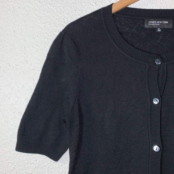 Vintage Jones N.Y. black shirt sleeve cardigan textured knit design cottagecore - Picture 4 of 14